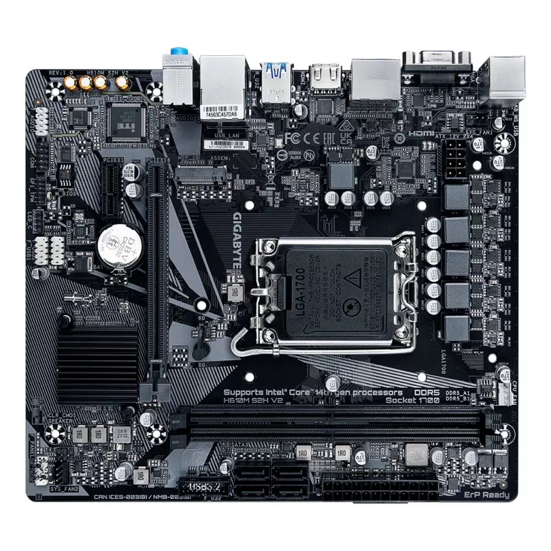 GIGABYTE H610M S2H V2 mātesplate - Atbalsta Intel Core 14. paaudzes CPU, 4+1+1 hibrīdās fāzes digitālo VRM, līdz 5600MHz DDR5, 1xPCIe 3.0 M.2, GbE LAN, USB 3.2 Gen 1