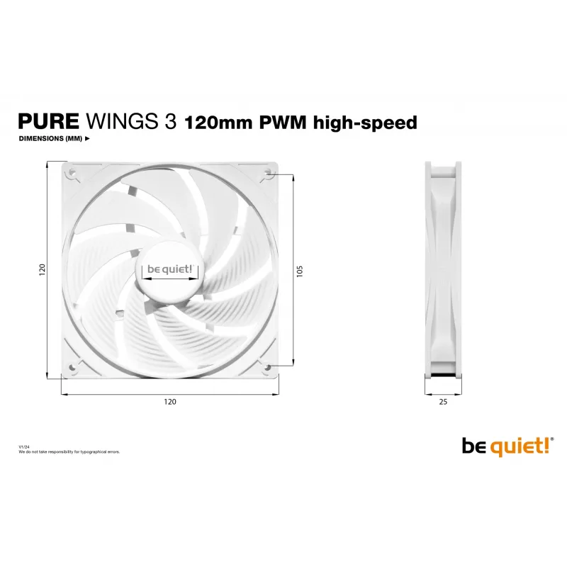 be quiet Pure Wings 3 120mm PWM high-speed balta Computer case Ventilators 12 cm 1 gab.