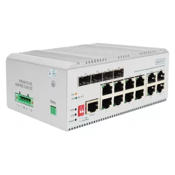 DIGITUS Gigabit Ethernet tīkla PoE slēdzis - 8 portu industriālais, L2 pārvaldāms, 4 SFP augšupsaites