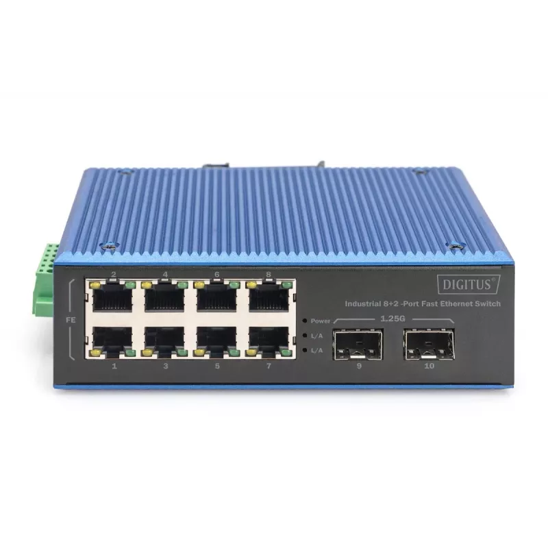 DIGITUS Industrial 8+2 portu ātrais Ethernet slēdzis 8 portu FE RJ45 2 GE SFP porti