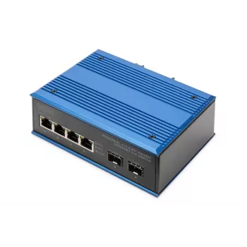 DIGITUS Industrial 4+2 portu Gigabit Ethernet PoE slēdzis, 4 porti GE PoE RJ45, 2 GE SFP porti