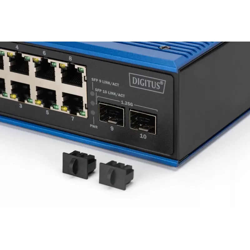 DIGITUS Industrial 8+2 portu Gigabit Ethernet PoE slēdzis 8 porti GE PoE RJ45 2 GE SFP porti