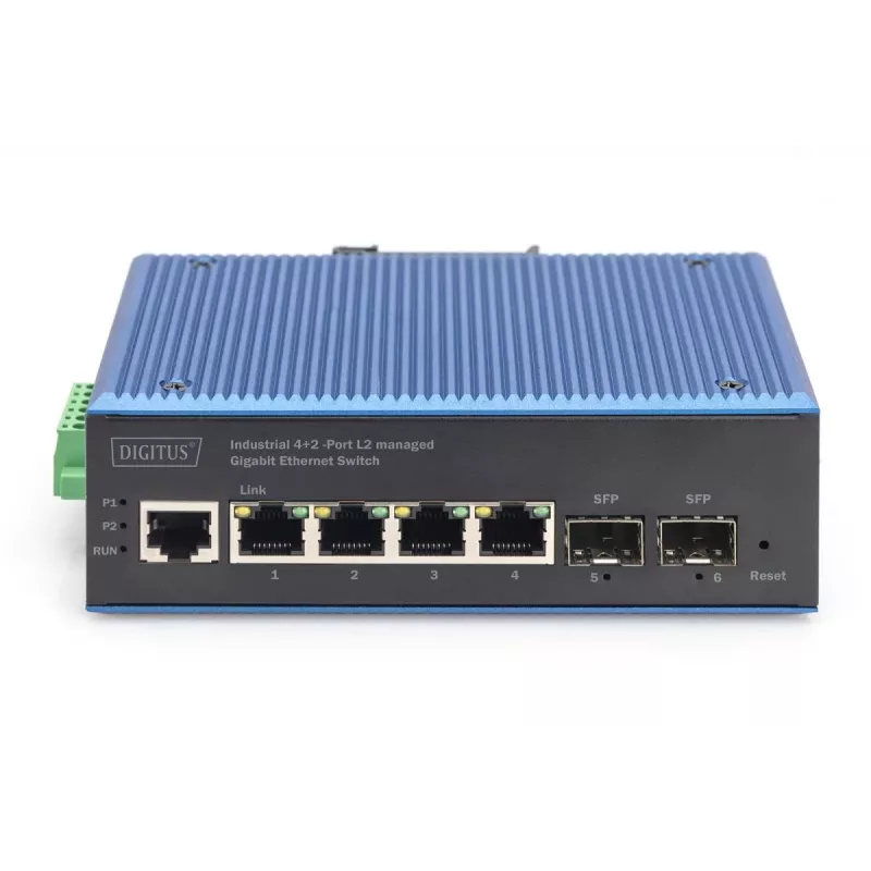 DIGITUS Industrial 4+2-Port L2 pārvaldīts Gigabit Ethernet slēdzis 4xGE RJ45 + 2 SFP ports