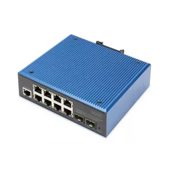 DIGITUS Industrial 8+2-Port Gigabit L2 pārvaldīts Ethernet POE slēdzis 8xGE RJ45 + 2 SFP Port IEEE802.3at (30W)