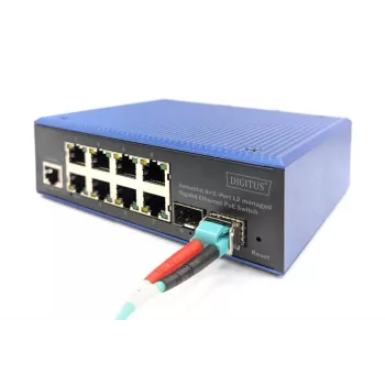 DIGITUS Industrial 8+2-Port Gigabit L2 pārvaldīts Ethernet POE slēdzis 8xGE RJ45 + 2 SFP Port IEEE802.3at (30W)