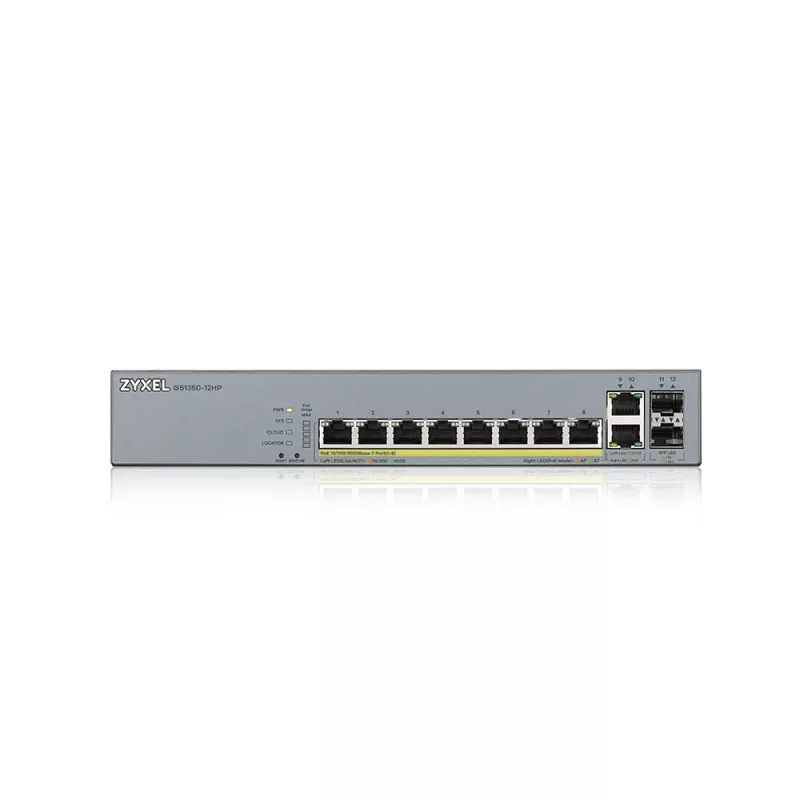 Zyxel GS1350-12HP-EU0101F tīkla komutators pārvaldāms L2 Gigabit Ethernet (10/100/1000) Power over Ethernet (PoE) pelēks