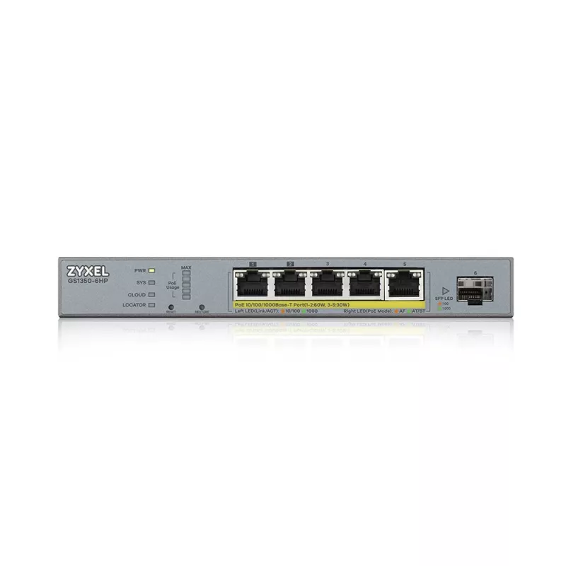Zyxel GS1350-6HP-EU0101F tīkla slēdzis Pārvaldāms L2 Gigabit Ethernet (10/100/1000) Power over Ethernet (PoE) Pelēks