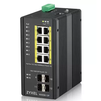 Zyxel RGS200-12P pārvaldāms L2 Gigabit Ethernet (10/100/1000) Power over Ethernet (PoE) melns