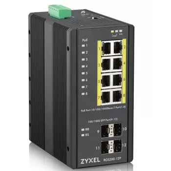 Zyxel RGS200-12P pārvaldāms L2 Gigabit Ethernet (10/100/1000) Power over Ethernet (PoE) melns