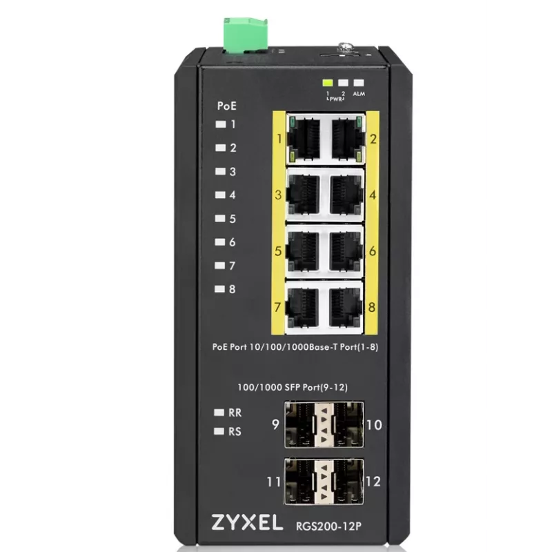 Zyxel RGS200-12P pārvaldāms L2 Gigabit Ethernet (10/100/1000) Power over Ethernet (PoE) melns