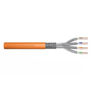 DIGITUS instalācijas kabelis - Cat 7 - S/FTP - AWG 23/1 - simplex - 50m - Oranžs - 1200 MHz Dca (EN 50575), Papīra kaste, SX