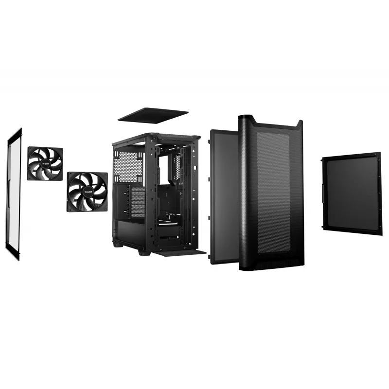 Datora korpuss bequiet! PURE BASE 501 Airflow Window MIDI Tower — ATX, rūdīts stikls, atbalsts 3x140/240 mm, 2x3,5 collu + 5x2,5 collu, USB-A x2, USB-C x1