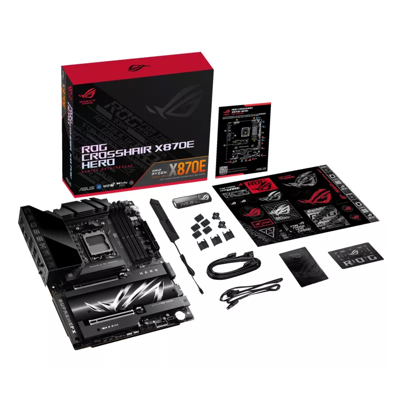 Mātesplate ASUS ROG CROSSHAIR X870E HERO — AMD X870E, Socket AM5, ATX, 4× DDR5 DIMM, 192GB, Wi‑Fi 7, Bluetooth 5.4