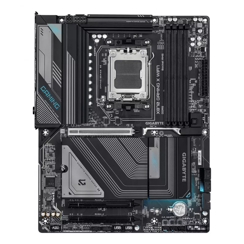 GIGABYTE X870 GAMING X WIFI7 mātesplate - atbalsta AMD Ryzen 9000 CPU, 16+2+2 fāžu VRM, līdz 8000MHz DDR5 (OC), 1xPCIe 5.0 + 2xPCIe 4.0, Wi-Fi 7, 2.5GbE LAN, USB 4