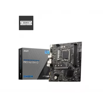 Mātesplate MSI PRO H610M-G — Intel H610, LGA 1700, mikro ATX, DDR5, 2 DIMM, līdz 96 GB, M.2, SATA III, HDMI 2.1, DisplayPort 1.4