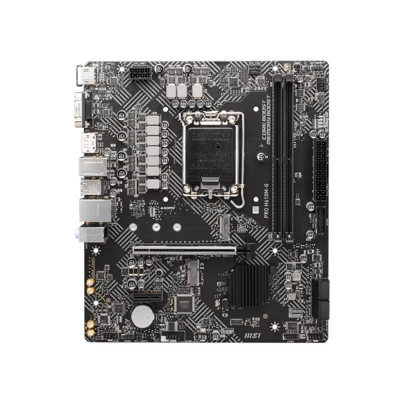 Mātesplate MSI PRO H610M-G — Intel H610, LGA 1700, mikro ATX, DDR5, 2 DIMM, līdz 96 GB, M.2, SATA III, HDMI 2.1, DisplayPort 1.4