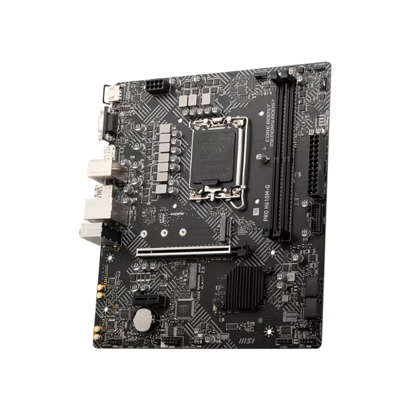 Mātesplate MSI PRO H610M-G — Intel H610, LGA 1700, mikro ATX, DDR5, 2 DIMM, līdz 96 GB, M.2, SATA III, HDMI 2.1, DisplayPort 1.4