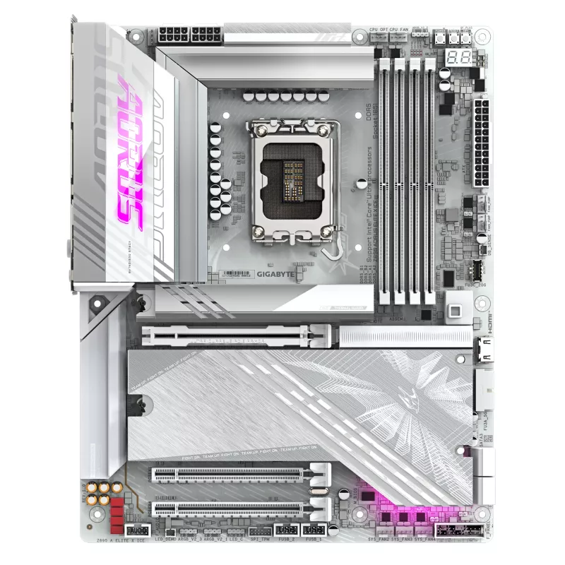 GIGABYTE Z890 AORUS ELITE X ICE mātesplate - Atbalsta Intel Core Ultra (2. sērija) CPU, 16+1+2 fāžu VRM, līdz 9500MHz DDR5 (OC), 1xPCIe 5.0 + 4xPCIe 4.0, Wi-Fi 7, 2.5GbE LAN, Thunderbolt 4