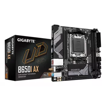 GIGABYTE B650I AX mātesplate - AMD Ryzen 9000 sērijas CPU, 5+2+1 fāžu VRM, līdz 6400MHz DDR5 (OC), 1xPCIe 4.0 M.2, 2.5GbE LAN, WIFI 6E, USB 3.2 Gen 2