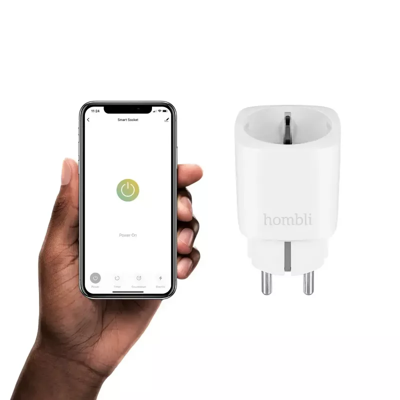 Smart plug Hombli Smart Socket EU by Avanca International BV — Wi‑Fi, 220–250 V, 50–60 Hz, maks. 3540 W, iekštelpām, balts, plastmasa, 46×46×84 mm