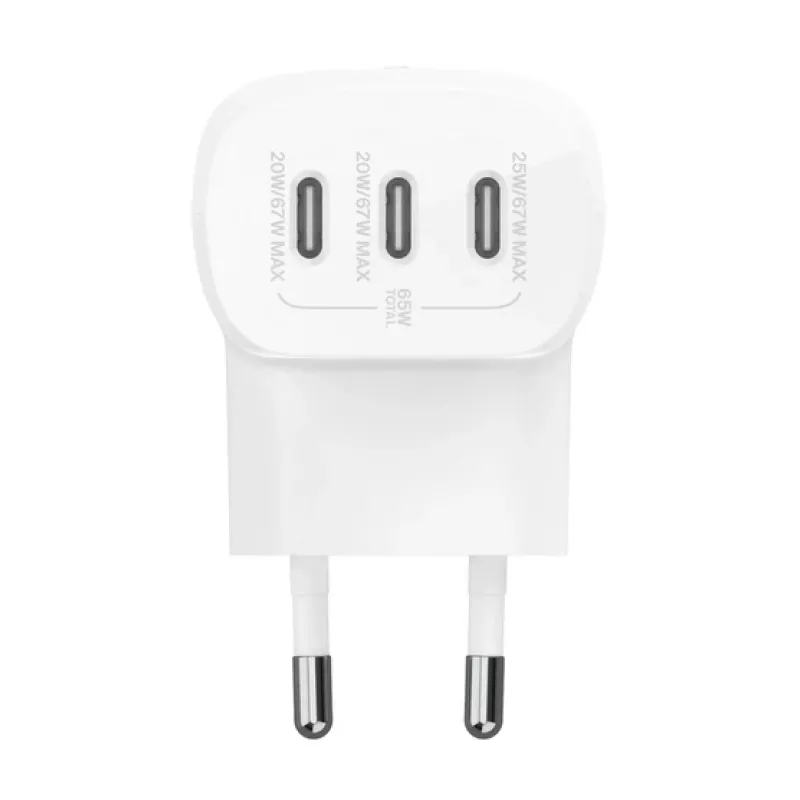 BELKIN Wall Charger - Boostcharge - USB-c 3-port Charger - With Pps 67w - balta