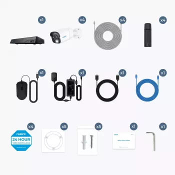 Reolink NVS8-8MB4 (PS4KB01-8) PoE videonovērošanas komplekts, 8 kanālu NVR ar 2 TB HDD + 4 kameras, 8 MP 4K (3840x2160)