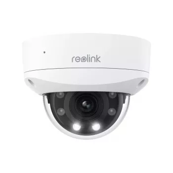 Reolink P437 4K PoE kupola IP drošības kamera, 8 MP 3840x2160, 5x optiskā tālummaiņa 2,7–13,5 mm, krāsu nakts redzamība, H.265, IK10, IP67, microSD līdz 256 GB, balta