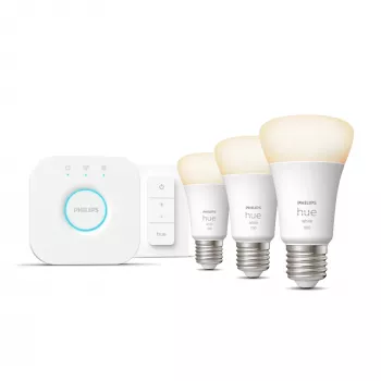Philips Hue White Starter komplekts: 3 E27 viedās spuldzes (1100) + dimmera slēdzis