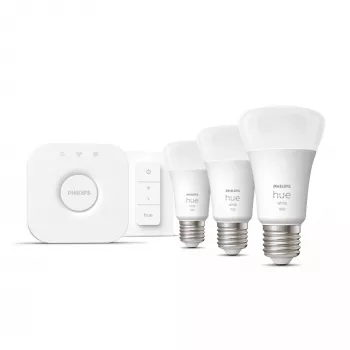 Philips Hue White Starter komplekts: 3 E27 viedās spuldzes (1100) + dimmera slēdzis