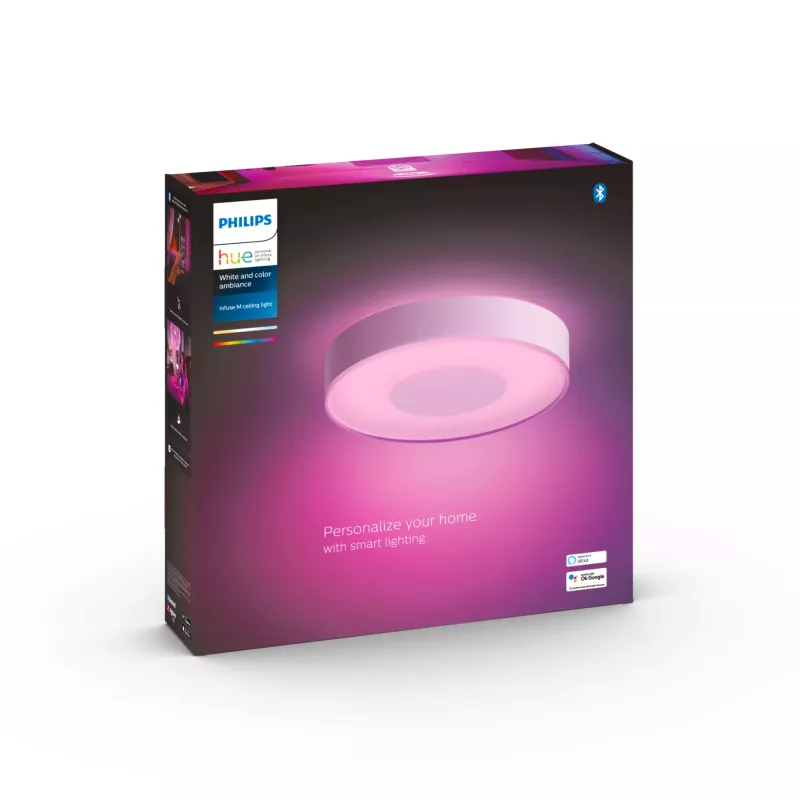 Griestu lampa Philips Hue balta and Colour Ambience Infuse medium — regulējams balts un krāsains apgaismojums, vadība ar lietotni un balsi