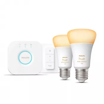 Philips Hue balta ambience starter kit: 2 E27 smart bulbs (1100) + dimmer switch