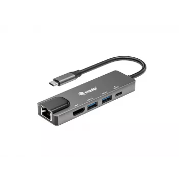 Equip USB-C 5-in-1 daudzfunkciju adapteris, HDMI, Gigabit LAN, USB 3.2 GEN1, 100 W USB PD