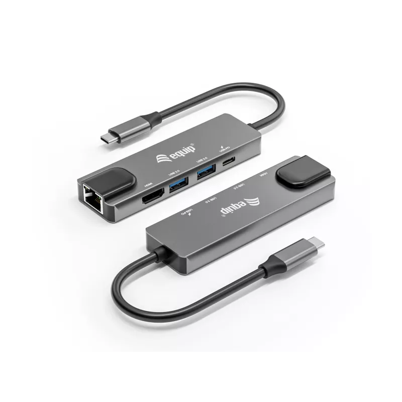 Equip USB-C 5-in-1 daudzfunkciju adapteris, HDMI, Gigabit LAN, USB 3.2 GEN1, 100 W USB PD