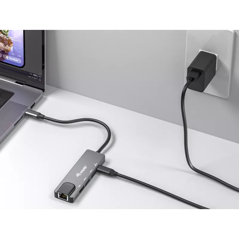 Equip USB-C 5-in-1 daudzfunkciju adapteris, HDMI, Gigabit LAN, USB 3.2 GEN1, 100 W USB PD