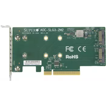 SUPERMICRO Low Profile PCI-E pacēlājkarte, atbalsta 2x M2 moduli (AOC-SLG3-2M2-O)