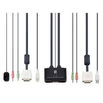LevelOne 2-portu USB DVI-D Single Link kabeļa KVM slēdzis ar audio atbalstu