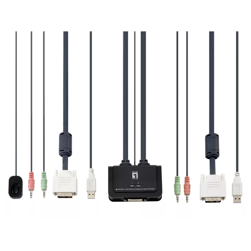 LevelOne 2-portu USB DVI-D Single Link kabeļa KVM slēdzis ar audio atbalstu