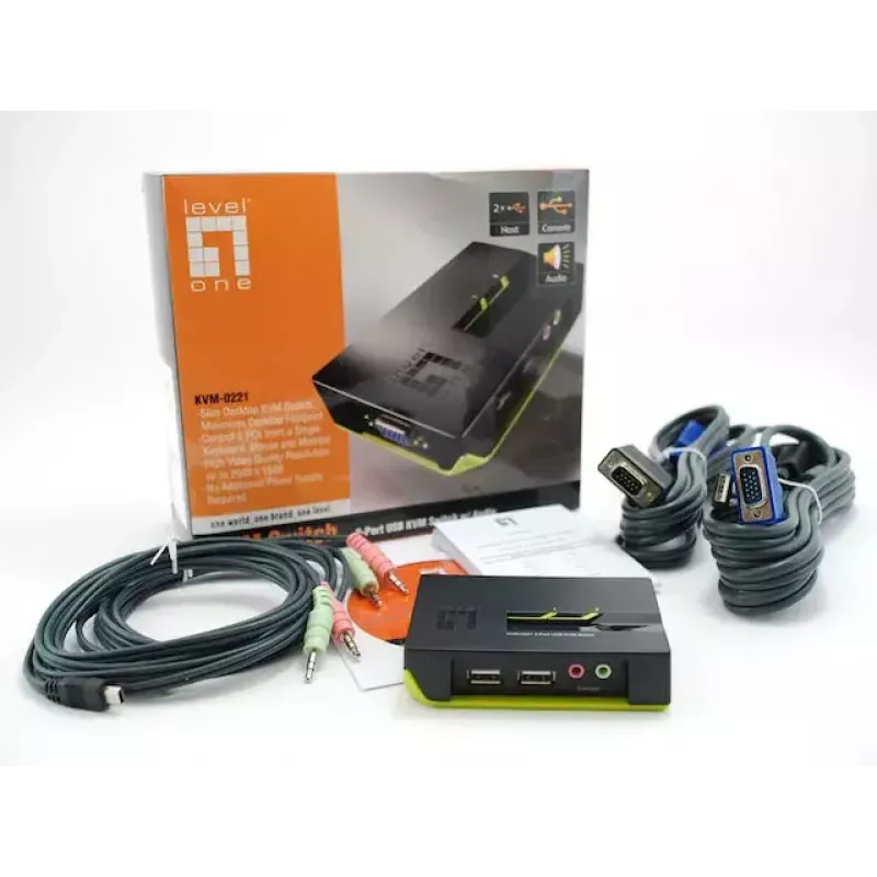 LevelOne 2 pieslēgvietu USB VGA KVM slēdzis ar audio atbalstu