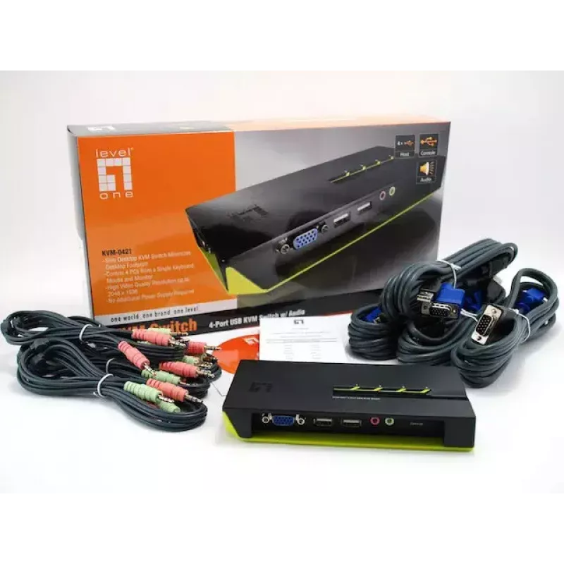 LevelOne 4 portu USB VGA KVM slēdzis, audio atbalsts