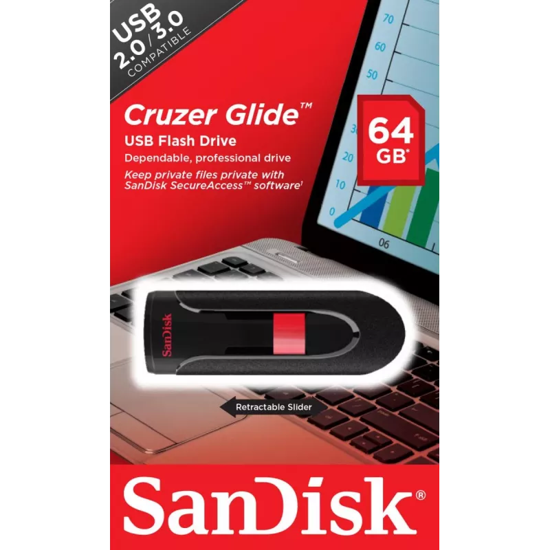 WESTERN DIGITAL SanDisk Cruzer Glide - 64GB USB zibatmiņa - USB 2.0