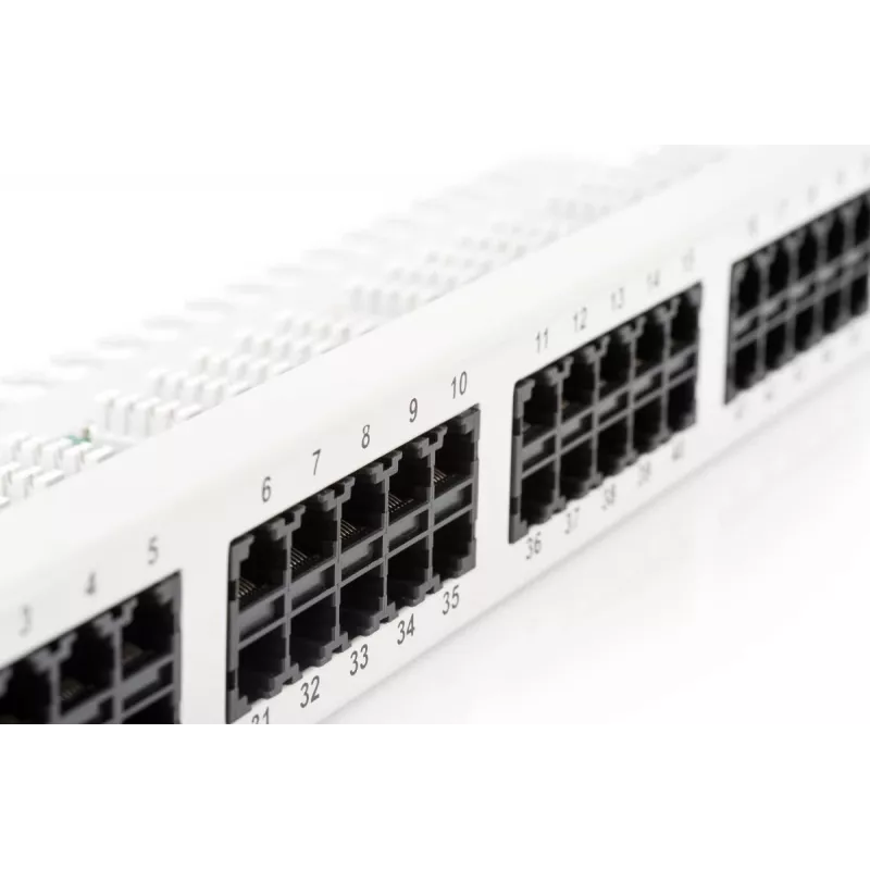 DIGITUS CAT 3 ISDN Patch Panel, neekranēts 50 portu RJ45, 8P4C, LSA, 1U, montāža statīvā, pelēka krāsa RAL 7035