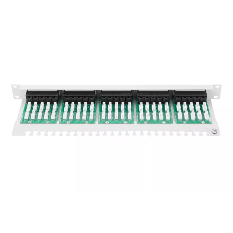 DIGITUS CAT 3 ISDN Patch Panel, neekranēts 50 portu RJ45, 8P4C, LSA, 1U, montāža statīvā, pelēka krāsa RAL 7035