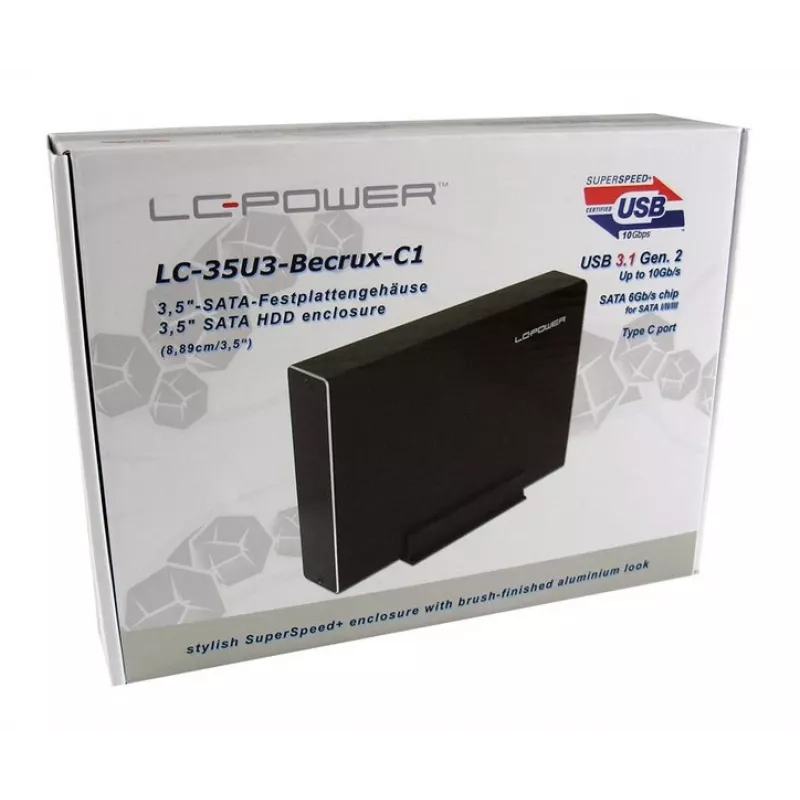 LC-POWER ārējais 3,5 collu cietā diska korpuss, USB-C, alumīnijs, melns LC-35U3-Becrux-C1