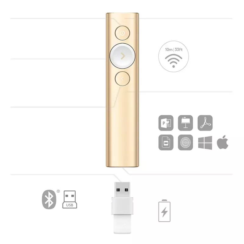 LOGITECH Spotlight prezentācijas tālvadības pults - zelta