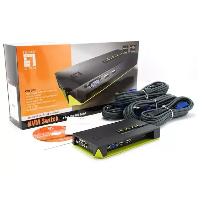 KVM slēdzis LevelOne 4 pieslēgvietu USB VGA KVM-0422