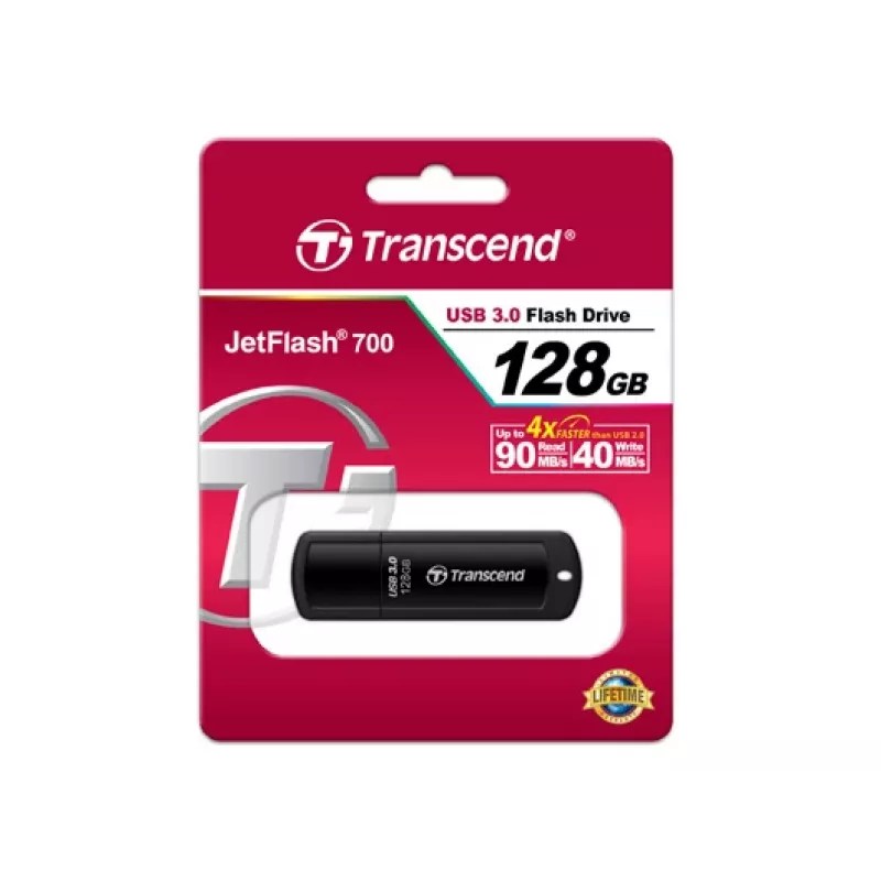 TRANSCEND Jetflash 700 - 128GB USB zibatmiņa - USB 3.0 - Melna