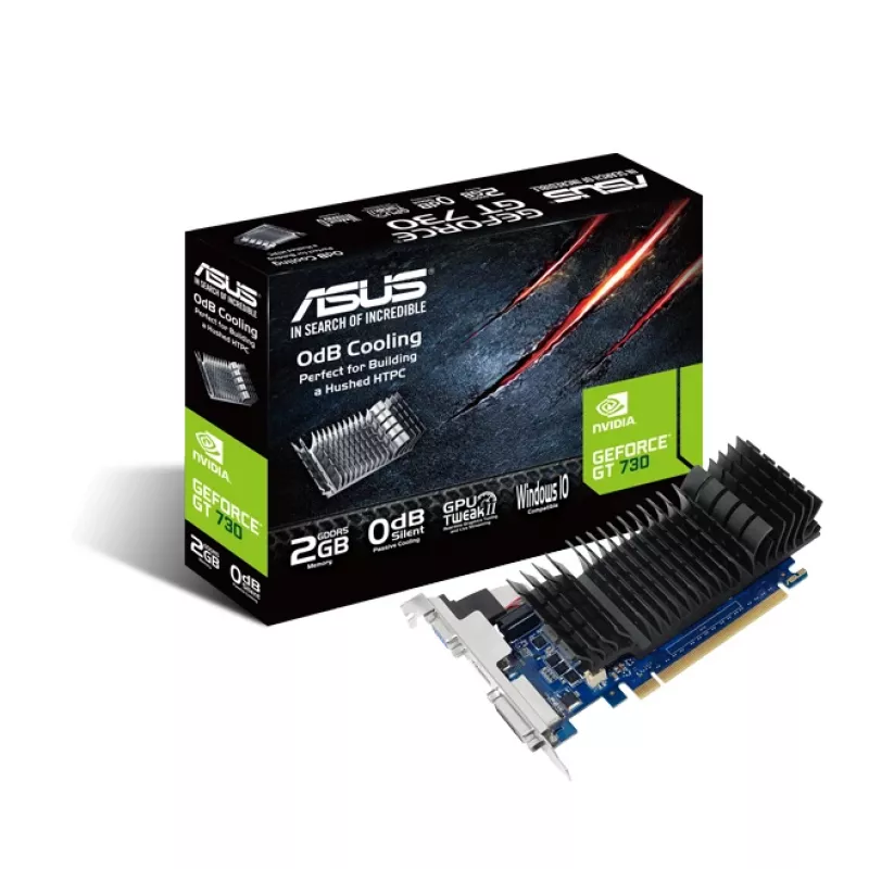 Videokarte ASUS GeForce GT 730, 2 GB GDDR5, 64 bitu, PCIe 2.0, pasīvā dzesēšana