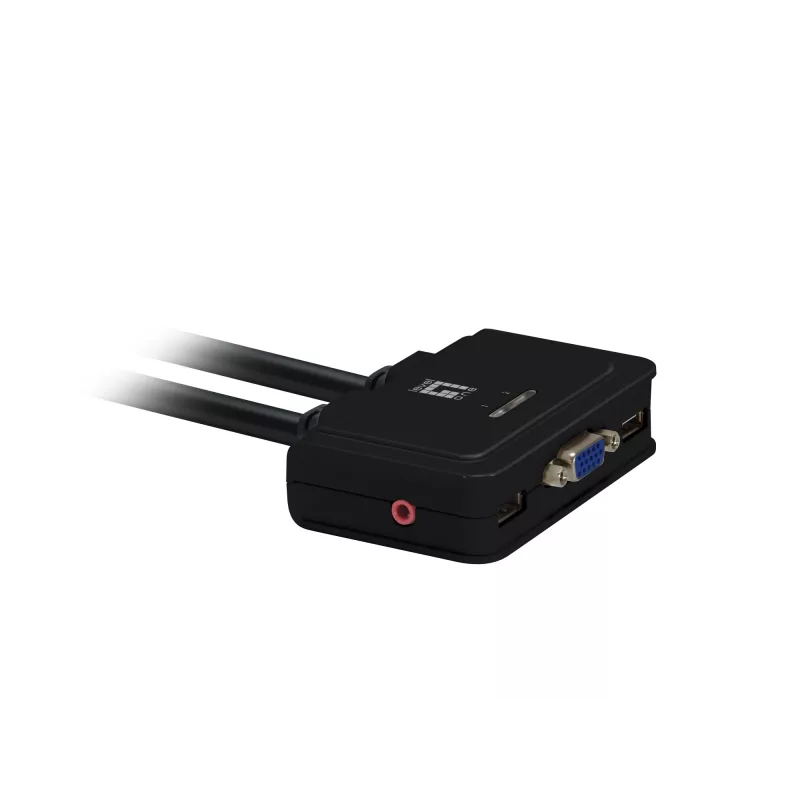 LevelOne 2-portu USB VGA kabeļa KVM slēdzis, audio atbalsts, 2048 x 1536 pikseļi, melns
