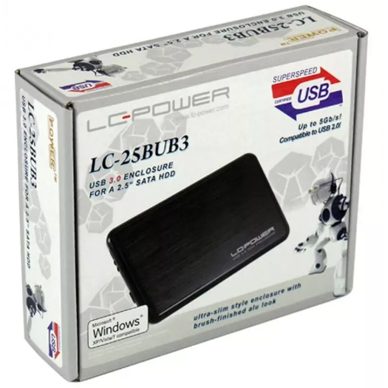 LC-POWER multivides atskaņotājs - USB korpuss SATA-HDD 2,5 collu alumīnija USB 3.0 LC-Power melns