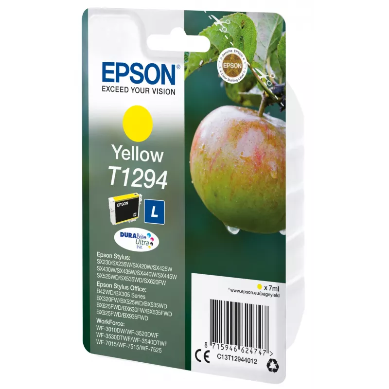 Epson Apple Singlepack dzeltena T1294 DURABrite Ultra tinte, dzeltena, tinte uz pigmenta bāzes, 7 ml, 1 gab., 616 lappuses